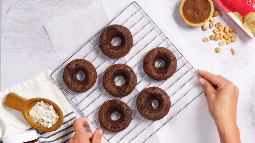Sugar Free Chocolate Donuts with Peanut Butter Glaze